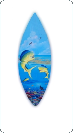 mahi fishing painted surboard