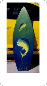 mahi painted surfboard