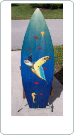 sea turtle seahorse hand painted surfboard